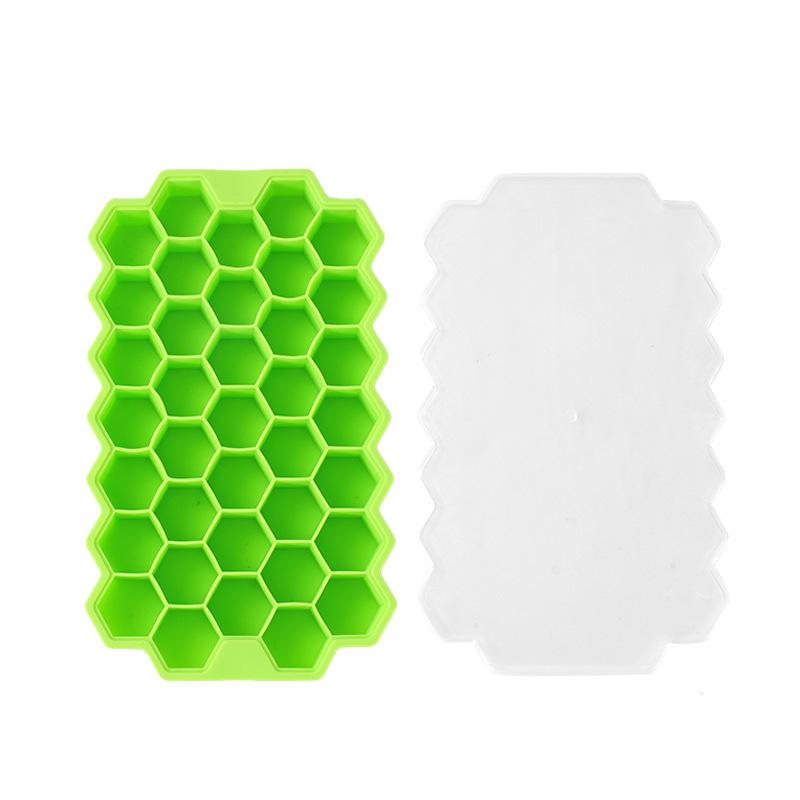 Silicone Honeycomb Ice Tray With Lid, Easy-Release Flexible Ice Mold, 37 Hexagonal Ice Maker, Suitable For Whiskey, Cocktails, Refrigerator Freezing