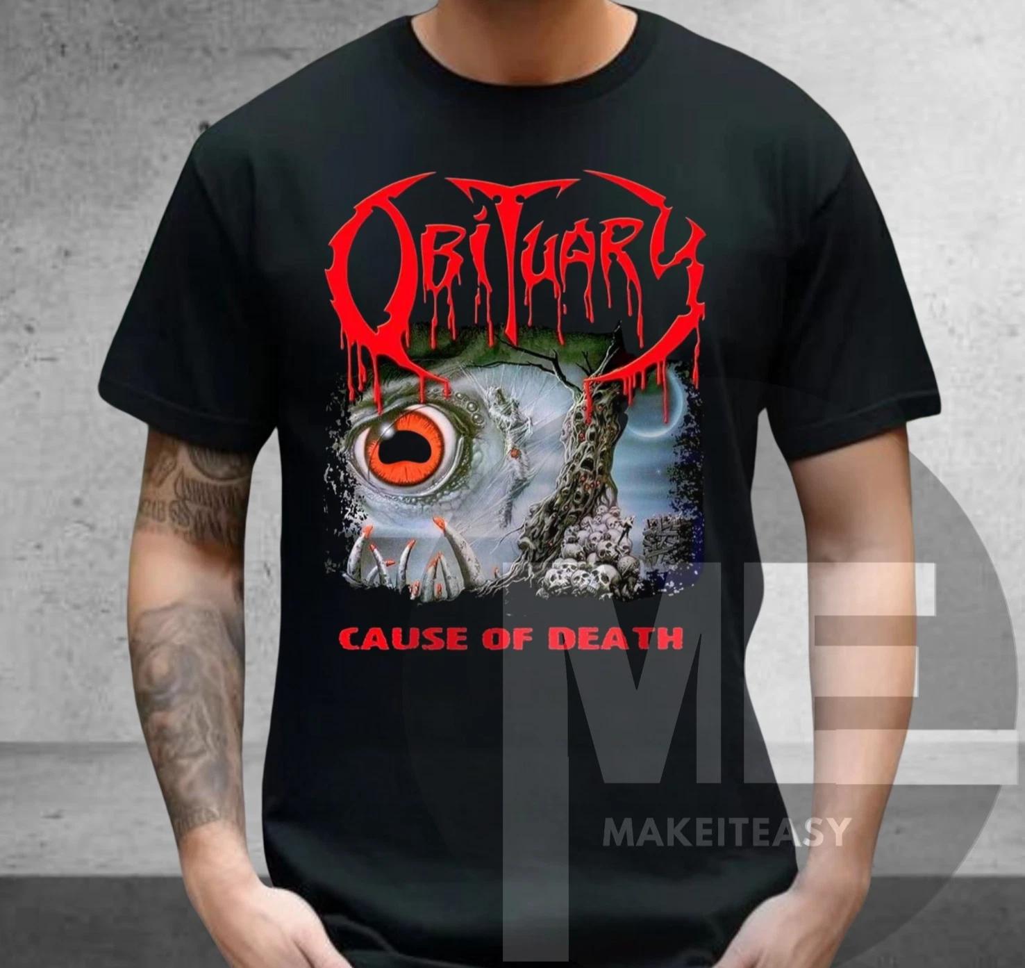 Men s and Women s T-shirts Obituary Cause Of Death Tour 1990 T-Shirt Black Tee Unisex Fan Gift XL