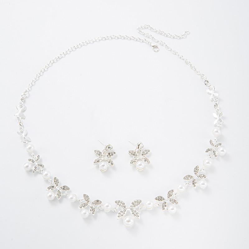 Elegant Butterfly Pearl Jewelry Set: Necklace, Earrings & Bracelet for Weddings