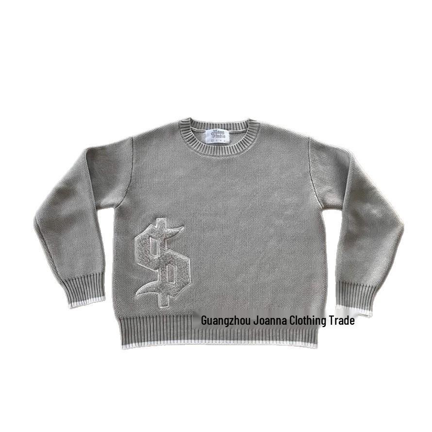 Unisex Europäischer Stickerei Lockerer Strickpullover – High Street Jacquard-Design, Rundhalsausschnitt, Herbst/Winter Kollektion