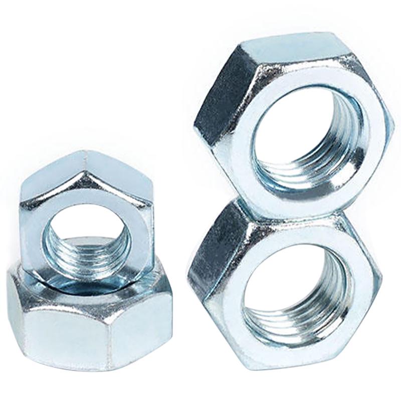 Hochfeste Sechskantmutter, blau & weiß verzinkt, Güte 8.8, Größen M6/M8/M10