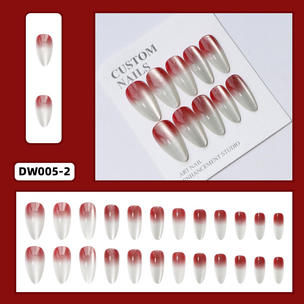 Red & White Gradient Cat Eye Medium Pointed Nail Tips, 24 Detachable Wearable Solid Color Stickers