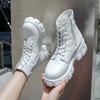 Fashion PU Leather Women's Boots 2025 Autumn New Shoes Women Fashion Lace Up Ankle Boots Female Chunky Heels Platform Motorcycle Botas