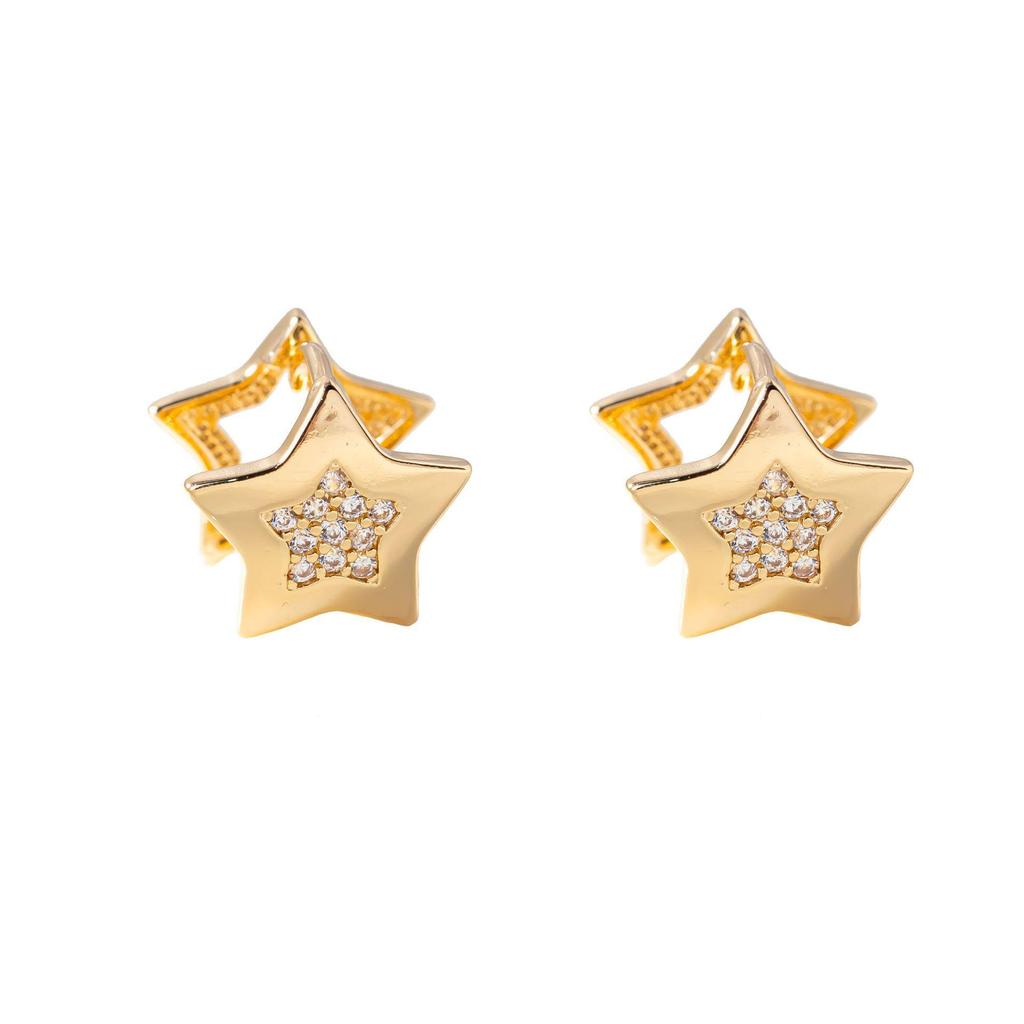 Korean Ear Cuff 2024: Five-Pointed Star Earrings with High-Grade Zircon, New Niche Design for Women