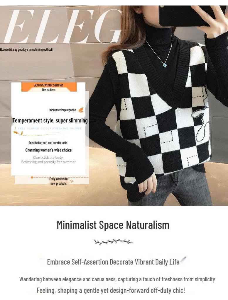 2023 V-neck Knit Sweater Vest: Women's Autumn Winter Cardigan