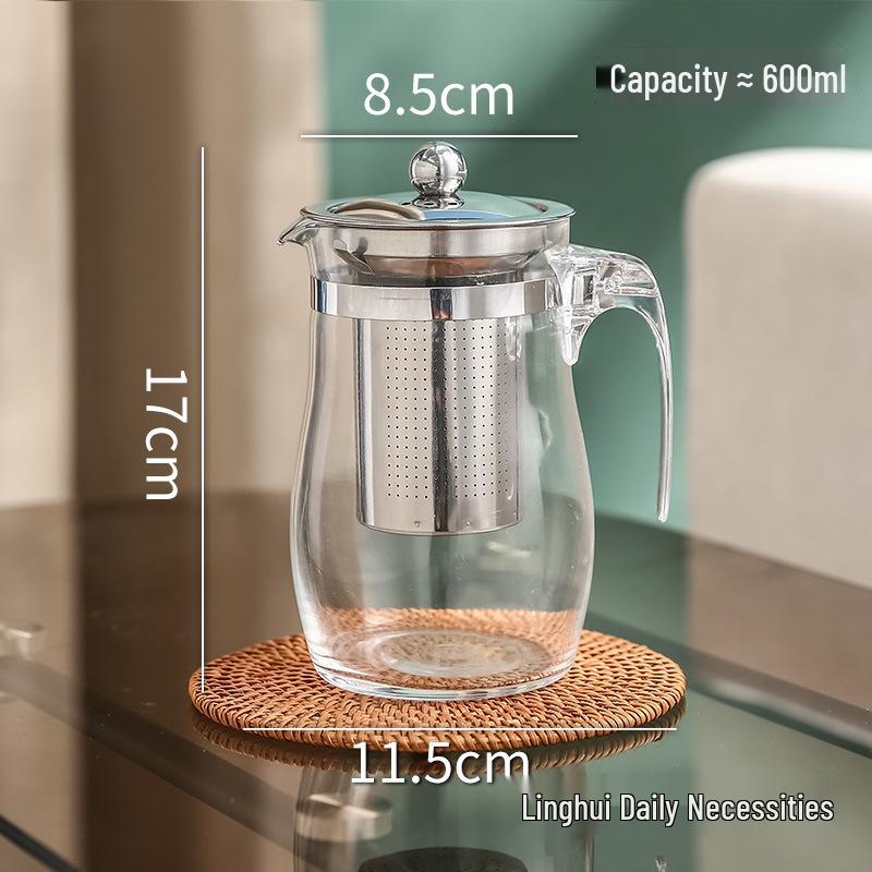 Large Glass Teapot with Lid & Handle, Heat-Resistant, Stainless Steel Infuser, Floating Cup