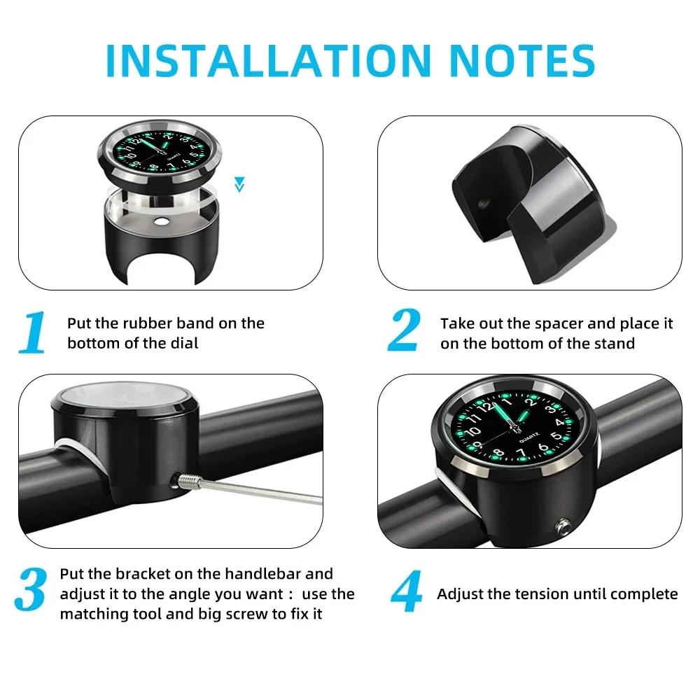 Universal 7/8 "Waterproof Chrome Motorcycle Bike Handlebar Mount Quartz Clock Watch Aluminum Luminous Clock Moto Black Amagi