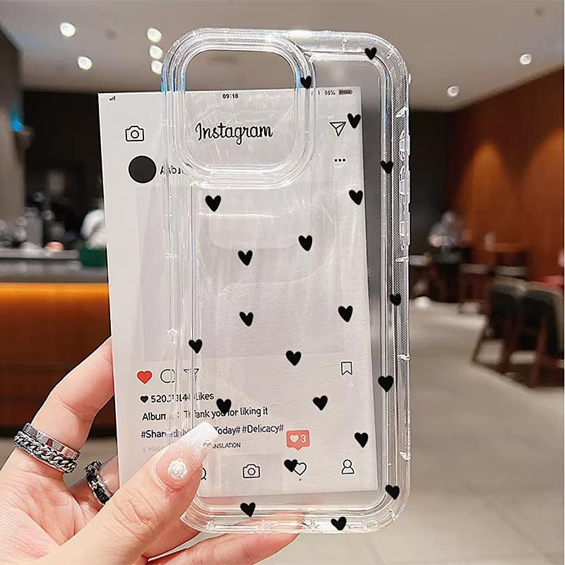 Vintage Love Heart Pattern Phone Case For iPhone 17 Pro Max 16 15 Pro 14 13 12 11 XR XS 17Air 16 Plus 416E Clear Bumper Cover