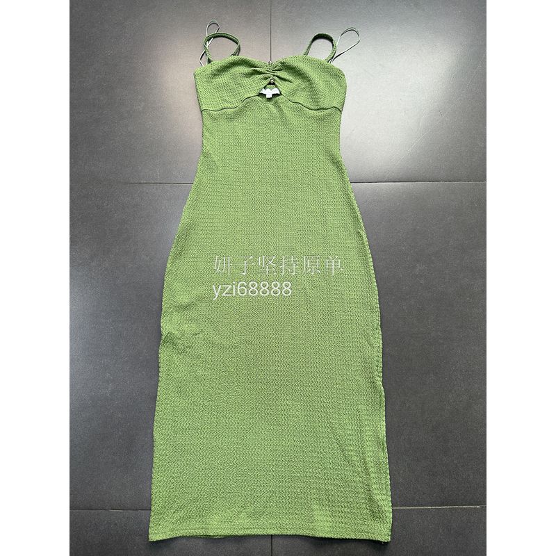 

Foreign Trade Pure Original Lost + Wande * Original Green Texture Sense Gyaru Sling Dress Waist Hugging Slimming Suspender Dress Green sling Dress XS