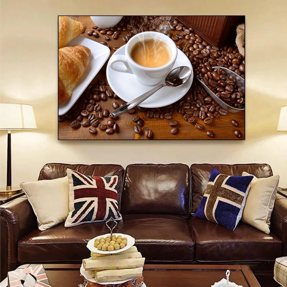 Modernes Brot Kaffee Leinwandgemälde Und Drucke HD Bilder Wandkunst Für Wohnzimmer Zuhause Küche Restaurant Dekor Cuadros