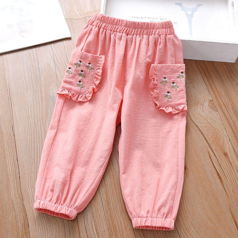 Укороченные брюки для девочек Летняя одежда Детские тонкие повседневные брюки Летняя верхняя одежда для малышей Брюки 90 розовый