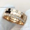 18k Rose Gold Honeycomb Ring with Diamonds, Luxury Stackable Design for Women