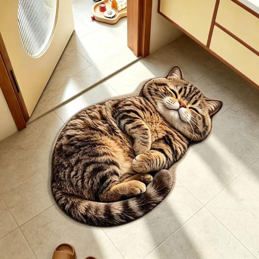 Felpudo de Piso Silicoflora Visión de Gato 3D, Felpudo de Piso para Baño del Hogar, Felpudo de Pie Absorbente de Agua de Secado Rápido, Felpudo de Baño Fácil de Limpiar