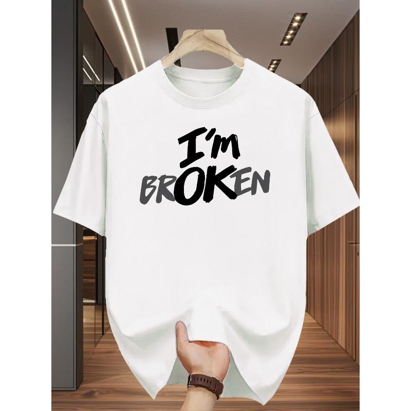 

Minimalist Print Round Neck Short Sleeve Shirt for Men, Summer Breathable And Comfortable Casual Top, Suitable for Outdoor And Daily Wear S белый