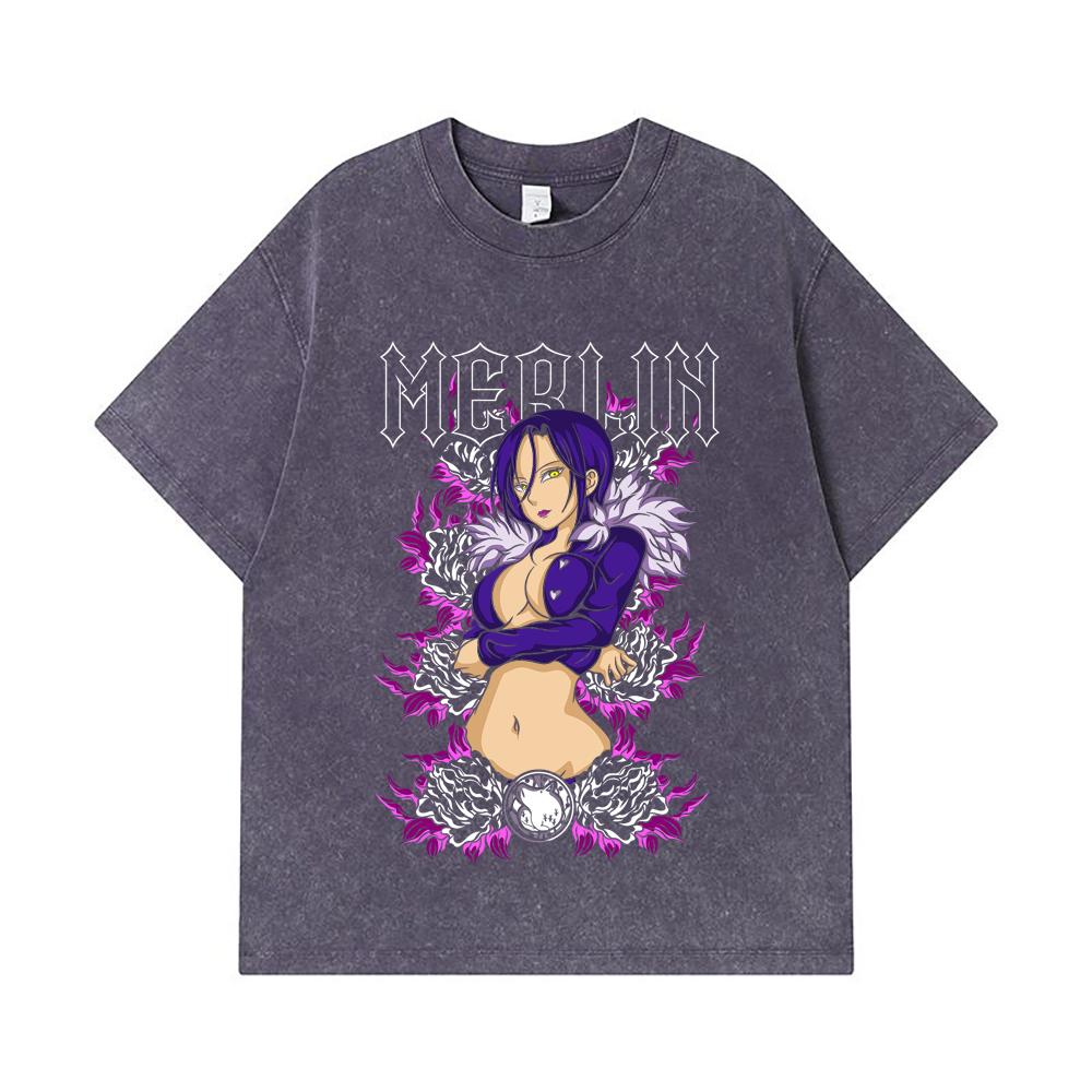 275 GSM Washed T-shirts 100% Cotton Seven Deadly Sins V8 Merlin Print Unisex Heavy Cotton T Shirt