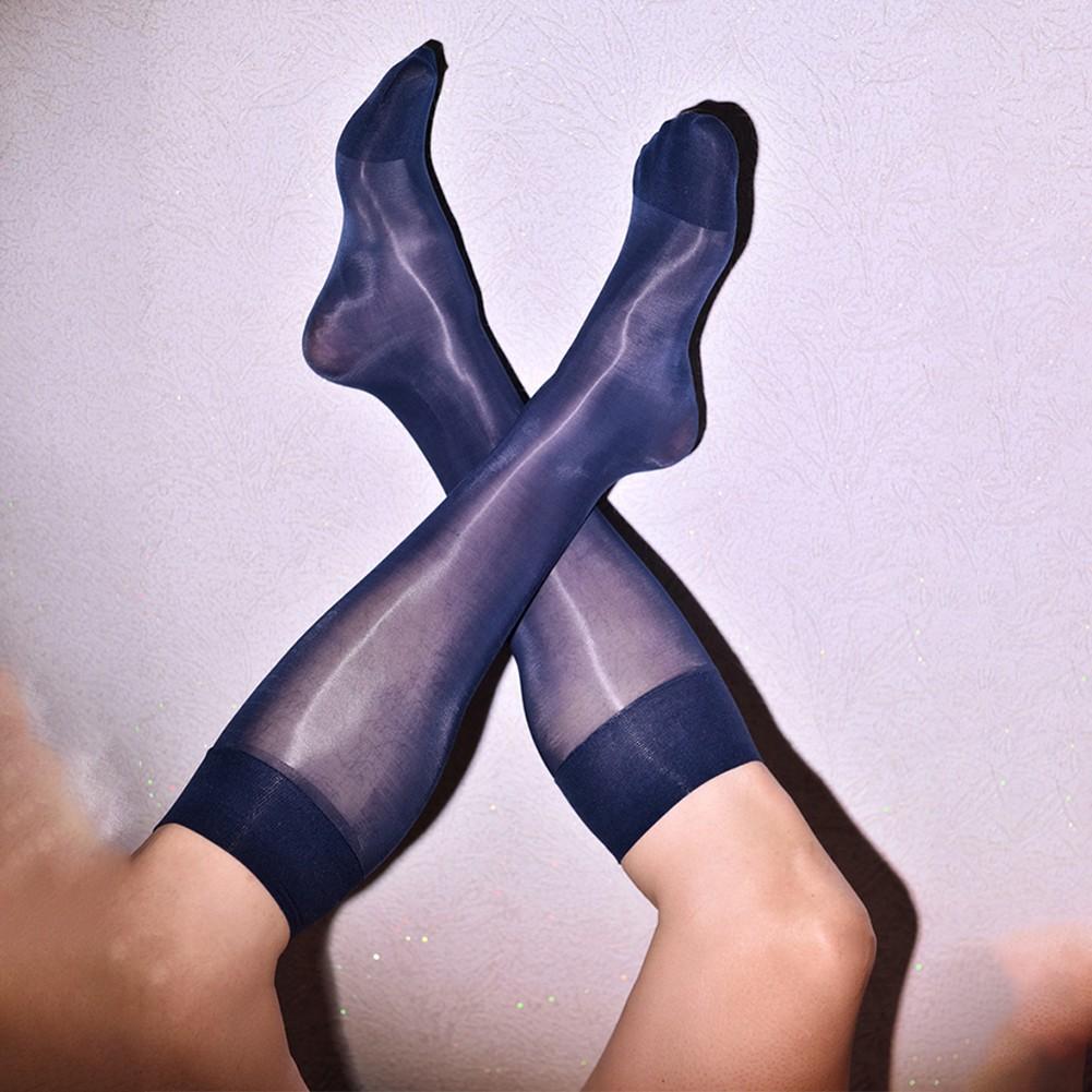 Knee High Men Stockings Nylon Oil Shiny Silk Stretchy