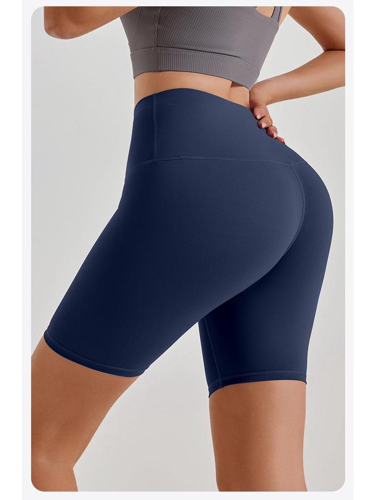 High-Waist Nude Yoga Shorts - Seamless, Hip-Lifting, Women's Fitness Wear