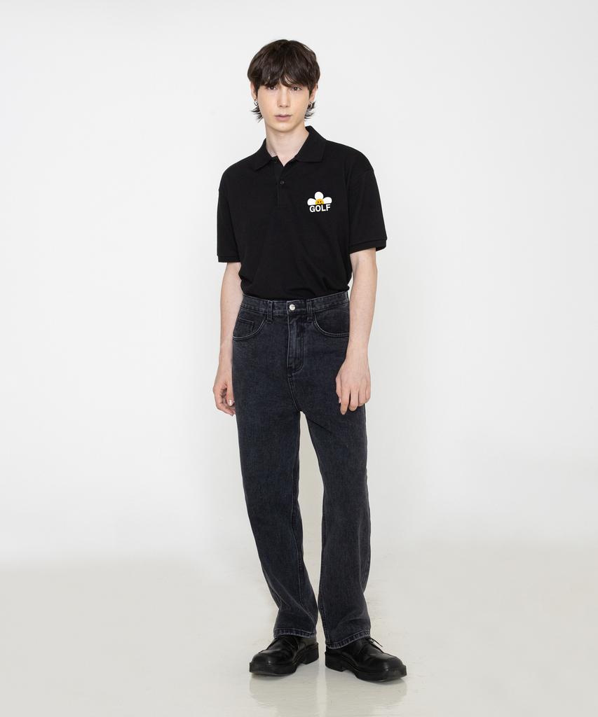 GRAVER [Unisex] Golf Flower Smile Pique Short Sleeve T-Shirt_Black