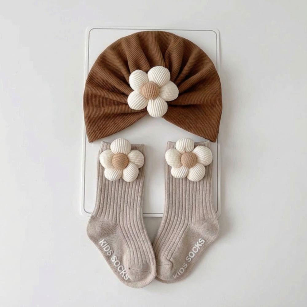 

Flower Newborn Hat Socks Set Breathable Lightweight Socks Cap Set Soft Cute Design Combination Hat Socks Baby Boy And Girl