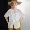 Women's 100% Ramie Embroidered Loose Half-Sleeve Shirt