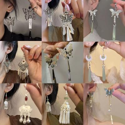 Nuevos Pendientes Chinos para Mujer Pendientes de Borla Pendientes de Estilo Antiguo Hanfu Cheongsam Accesorios para Falda Cara de Caballo