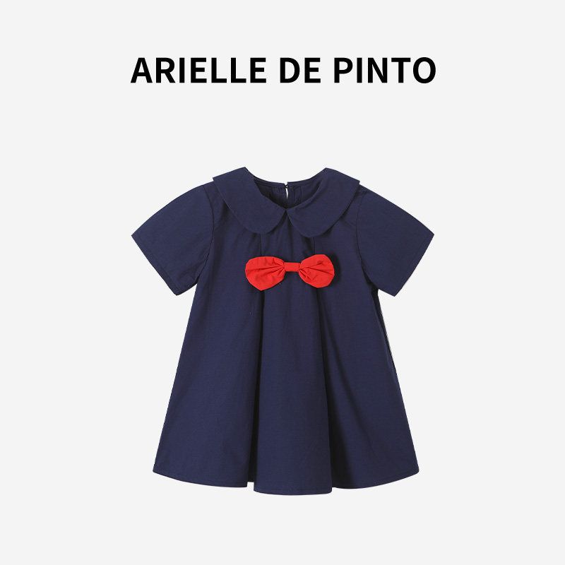 French Arielle De Pinto New Summer Style Girls  Small Bow Tie School Skirt Fashionable School Style Dress Blue 90