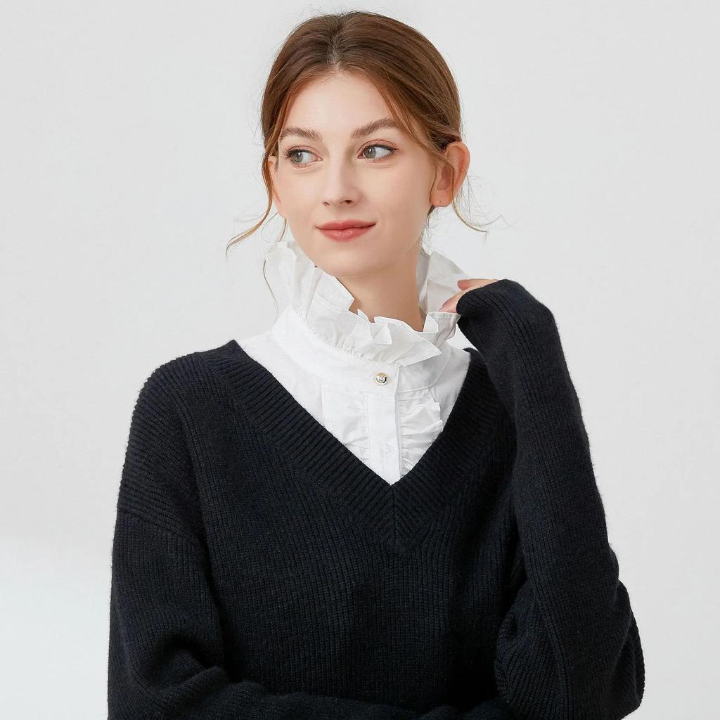 Linbaiway  Korean Ruffles Stand Detachable Shirt Collar Fashion Lace Fake Collar Detachable Blouse Collar Accessories