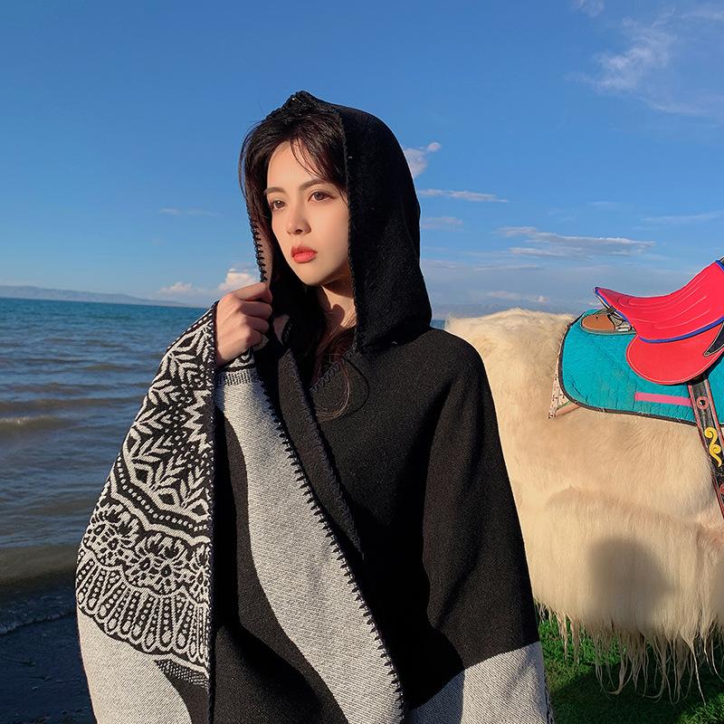 Hat Knitted Cape Women'S Woven Warm Double Sided Shawl Air Conditioning Shawl