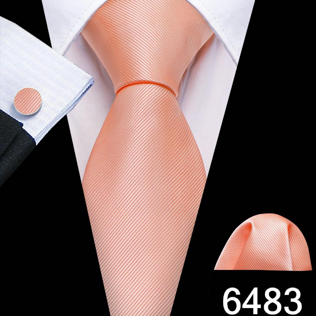 Barry.Wang Mens Striped Silk Tie Handkerchief Cufflinks Formal Necktie Set Designer