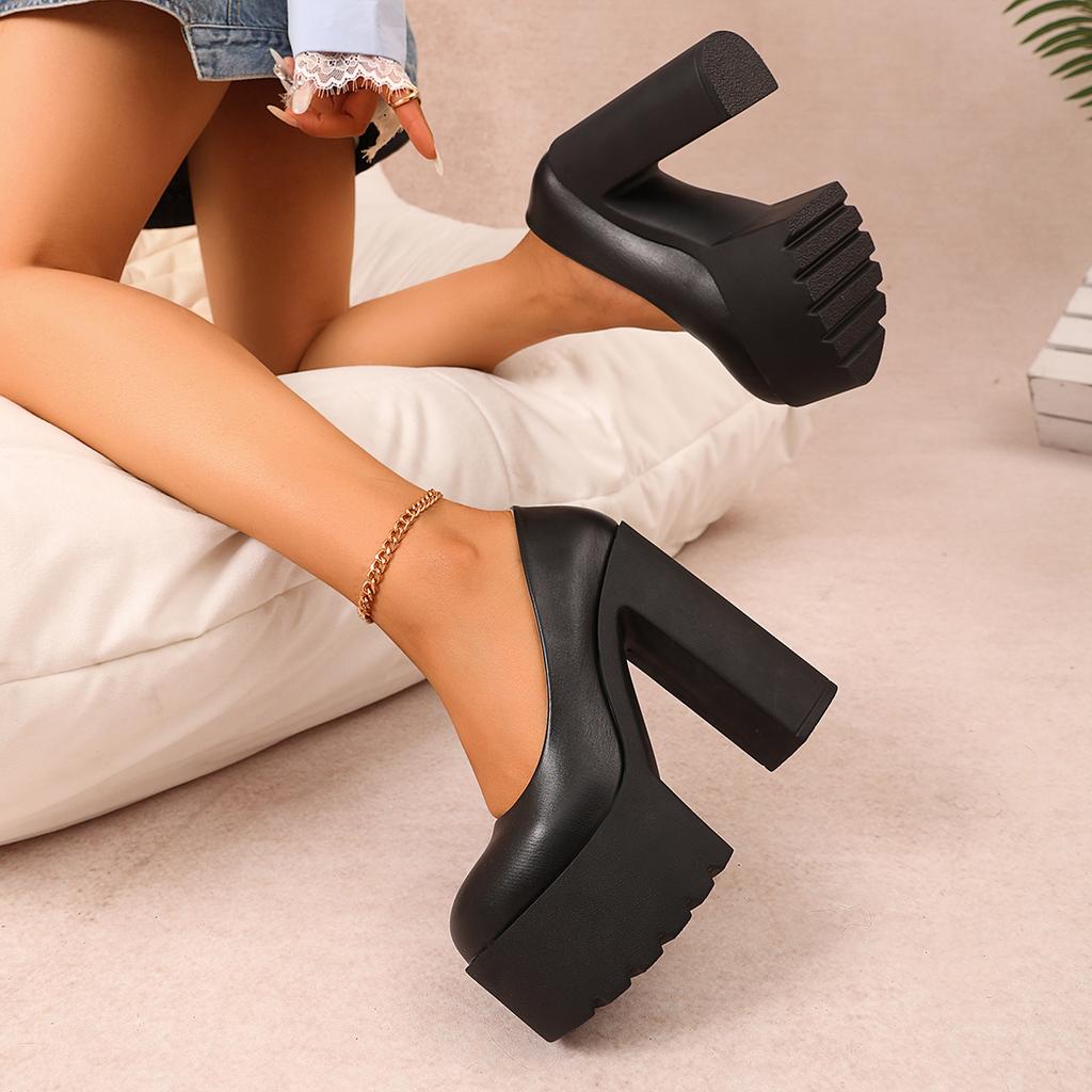Comemore 2025 New Spring Autumn Super High Heel Women Shoes Sexy Patent Leather Round Head Pumps Platform Thick Heeled Shoes