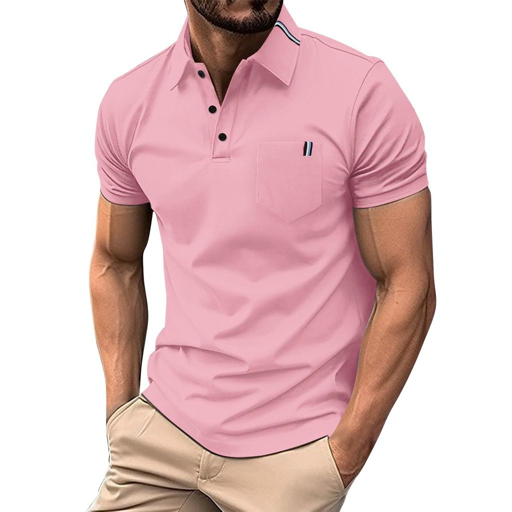 Men's Solid Color Short Sleeve Lapel Shirt Men's Casual Fashion Shirt