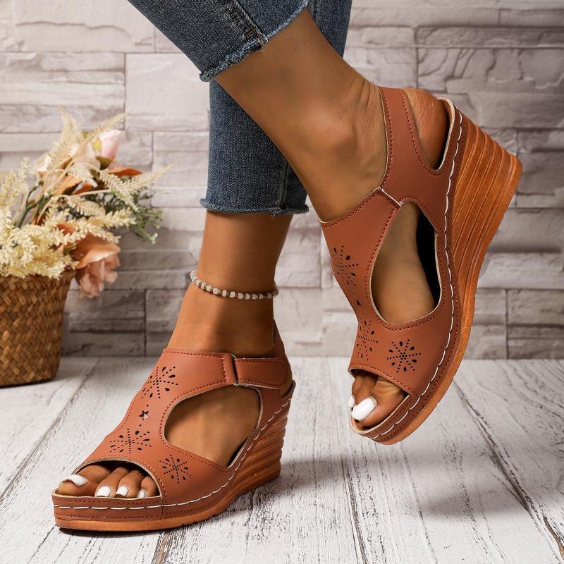 Plus Size Sandals Women's Summer 2025 New Platform Cutout Velcro Sandals Women