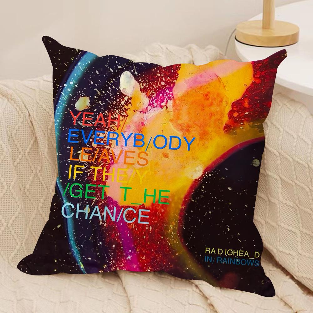 B-British Band Radioheads Cushion Cover Silky Short Plush Invisible Zipper Dustproof Sofa Pillow Case For Home Decor