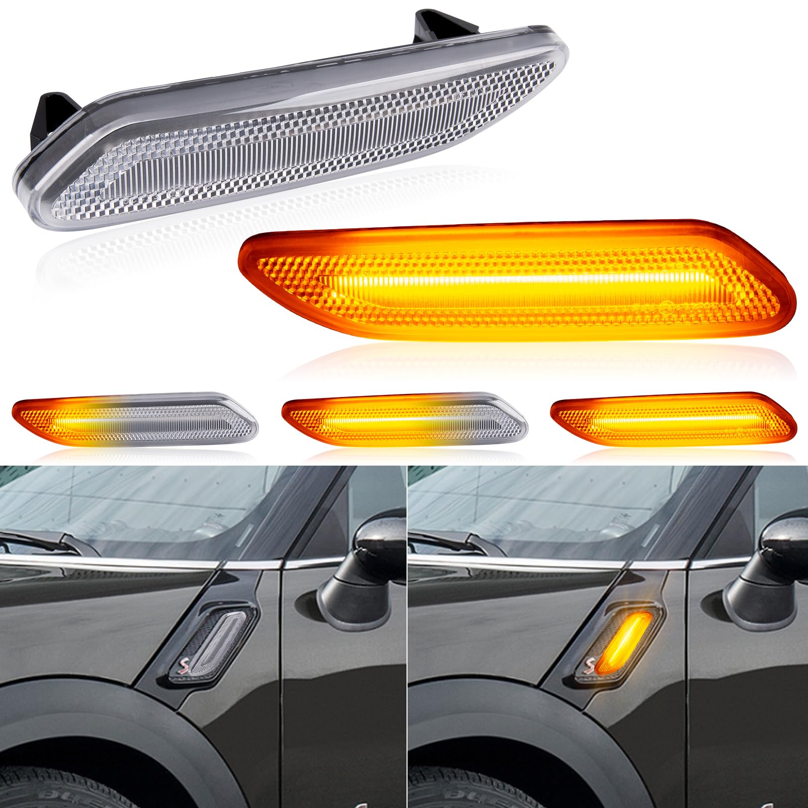 POPMOTORZ R61 R60 LED Side Marker, Turn Signals for Mini Crossover Countryman Paceman Fiber R61 R60 LED side