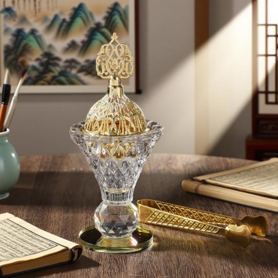 Arabic Incense Burner Glass Desktop Incense Holder with Lid Hollow