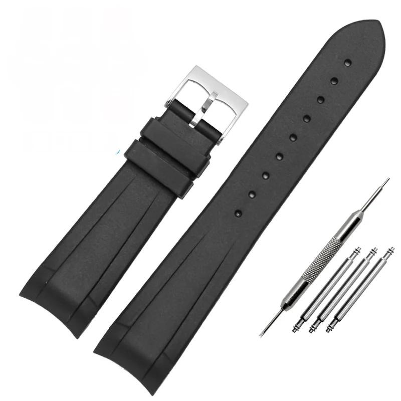 22mm Natural Rubber Silicone Rubber Watch Strap For Tudor Biwan GMT Curved End Pin / Folding Buckle Black Blue Red Wristband