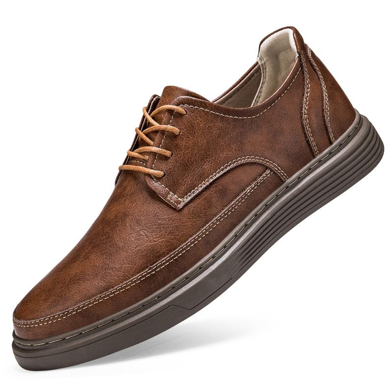 Fashion 2025 Big Size Leather Lace-up Casual Shoes for Men Air Cushion Platform Shoes with Perforated Design Comfortable Walking Shoes