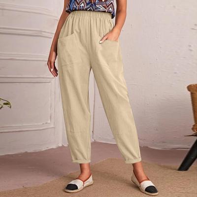 Pantalon ample décontracté en coton à taille élastique pour femmes