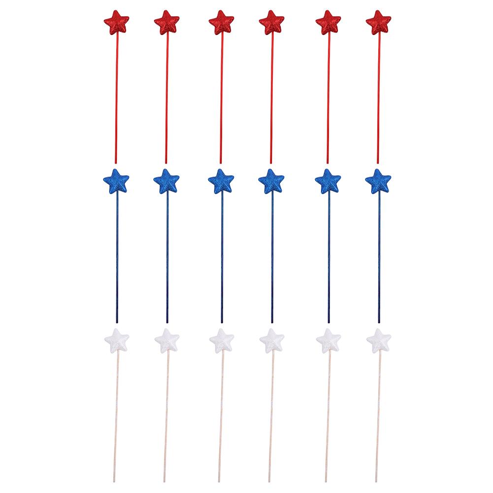 Glitter Star Picks Foam Sparkly Sticks Patriotic Star Picks White Red Blue Star Shaped Ornament Independence Day Party Favors