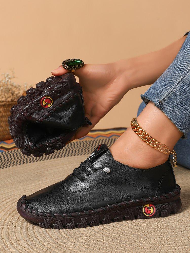 Fashion Women's Wide Fit (Sizes 35-45) Leather Sneakers Flat Elastic Slip-On Loafers – Comfortable Casual Shoes for Moms Women's Shoes