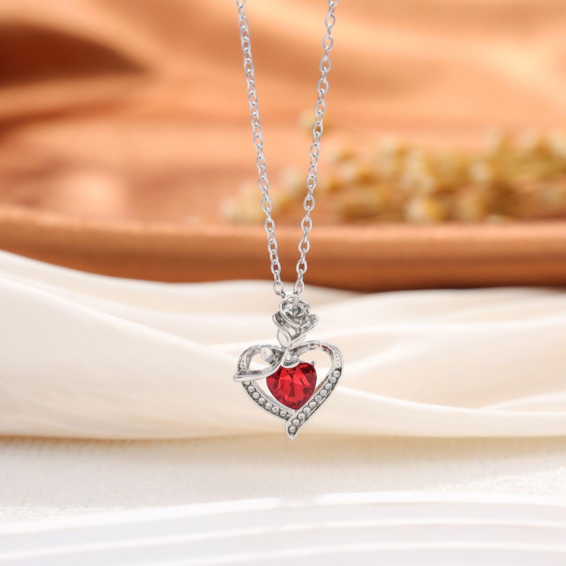 Hot Sale Rose Love Diamond Pendant Necklace Mother s Day Gift Jewelry