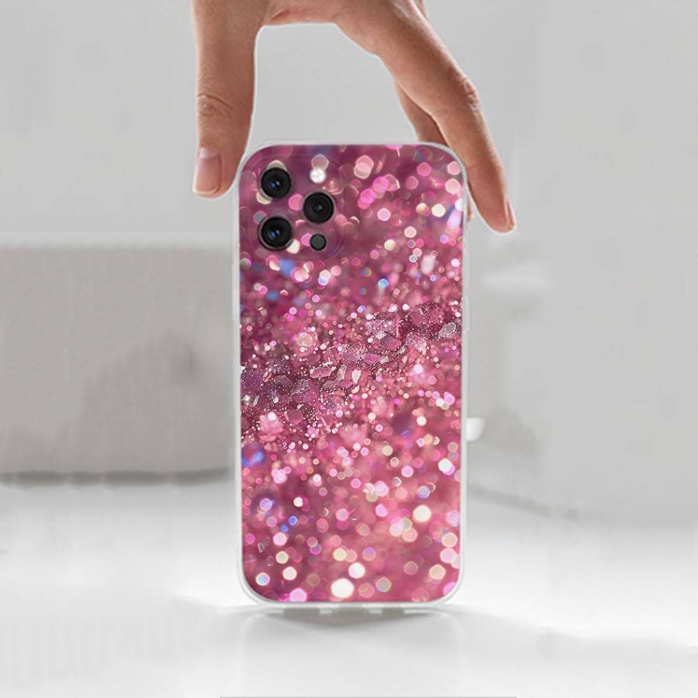 Dazzling Pink Glitter Case For iPhone Max,14,16,X,13,XR,SE,12,15,Pro,17,Plus,11,XS,Mini Transparent Soft Cover
