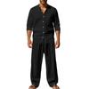 2025 American Style Men's Linen Beach Set: Casual, Breathable Long Sleeve Shirt & Pants
