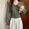 Houndstooth Doll Collar Shirt for Women Spring New Design Niche Shirt Long-sleeved Retro Short Top
