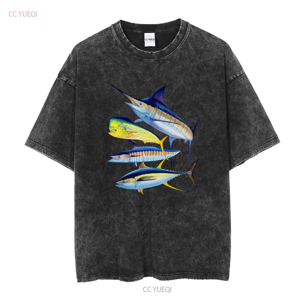 Guy Harvey AFTCO T-Shirt Herren Klein S Blau Angeln Marlin Strand lange oder kurze Ärmel vintage Gewaschen Unisex Dehnbar Mode