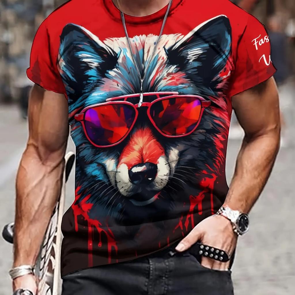 2024 New Animal T-Shirt For Men's Lion Tiger Wolf Printed Oversized T-Shirt Summer Men's Short Sleeve Tops Hawaii