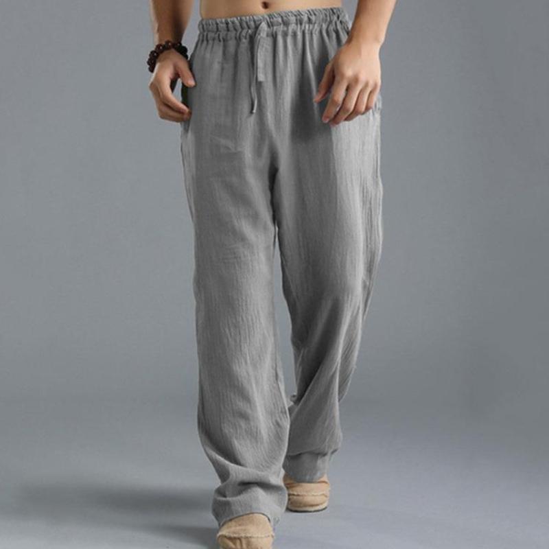 Men's Large Size Straight Trousers Loose Trend Casual Trousers Linen Breathable Sports Trousers Man