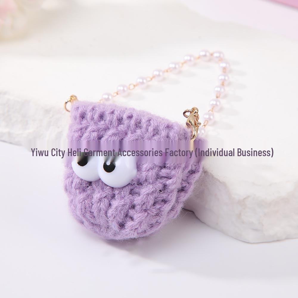 Mini Candy Color Yarn Bag Pendant with Cartoon Doll