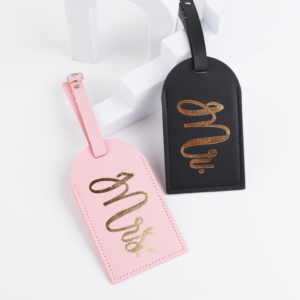 PU Leather Mr Mrs Pattern Luggage Tag Honeymoon Wedding Bridal Gift Cute Suitcase Tags for Women Men Travel Accessories