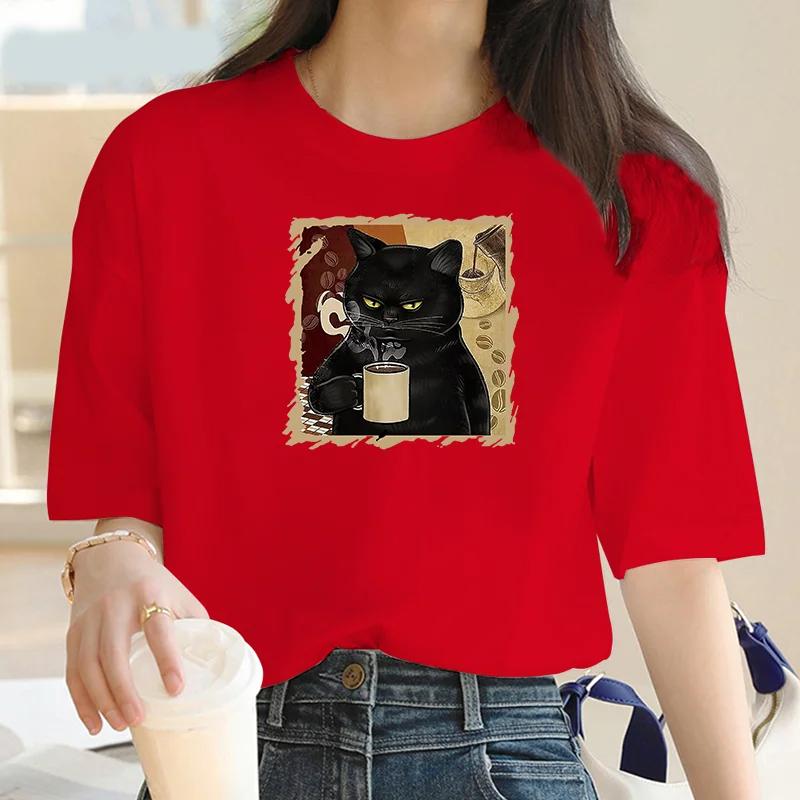 

Women s cartoon brown microphone print T-shirt Y2K white street short-sleeved T-shirt women s casual tops new summer wear M